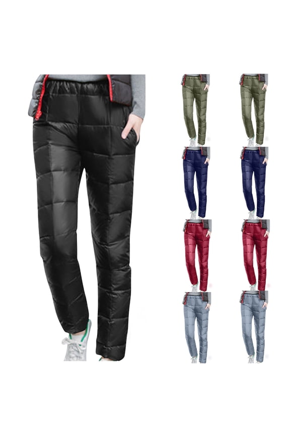 Womens Down Pants Winter Warm Casual Loose Fit Cinch Bottom Padded Pants Elastic High Waisted Plus Size Puffer Pants Navy,XXL