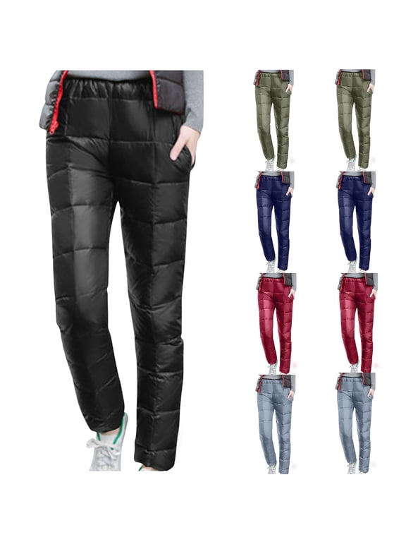 Womens Down Pants Winter Warm Casual Loose Fit Cinch Bottom Padded Pants Elastic High Waisted Plus Size Puffer Pants Navy,XXL