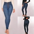 thumbnail image 1 of PXLKNZH Womens High Waist Stretch Jeans 5 Button Push Up Butt Lifting Skinny Denim Pants with Pockets Casual Leggings Blue S, 1 of 8