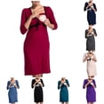 thumbnail image 1 of PXLKNZH Womens Maternity Nursing Dress for Breastfeeding 2024 Long Sleeve Comfy Maternity Dresses Casual Pregnancy Clothes Wine,M, 1 of 5