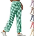 thumbnail image 1 of PXLKNZH Womens Pants with Pockets Trendy Gingham Print Wide Leg Straight Pants High Waist Drawstring Casual Pants LoungewearGreen,M, 1 of 7