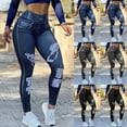 thumbnail image 1 of PXLKNZH Womens Yoga Leggings Plus Size Elastic Waist Hip Lifting Yoga Pants Casual Slim Fit High Rise Fake Jean Trouser Pants Black,XXL, 1 of 6