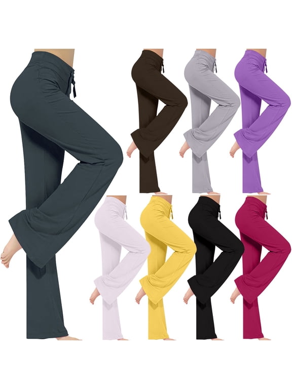 Yoga Pants for Women Casual Slim Fit Workout Flared Leg Pants High Waisted Drawstring Modal Bootcut Trouser Pants Purple,L