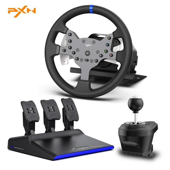 PXN V99 Gaming Force Feedback Steering Wheel with Pedals, Dual-Motor, for PC, PS4, Xbox One, Series X|S