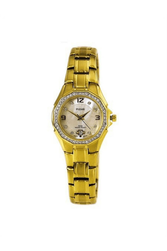 PXT800 Women's Crystal White MOP Dial Yellow Gold Steel Bracelet Watch
