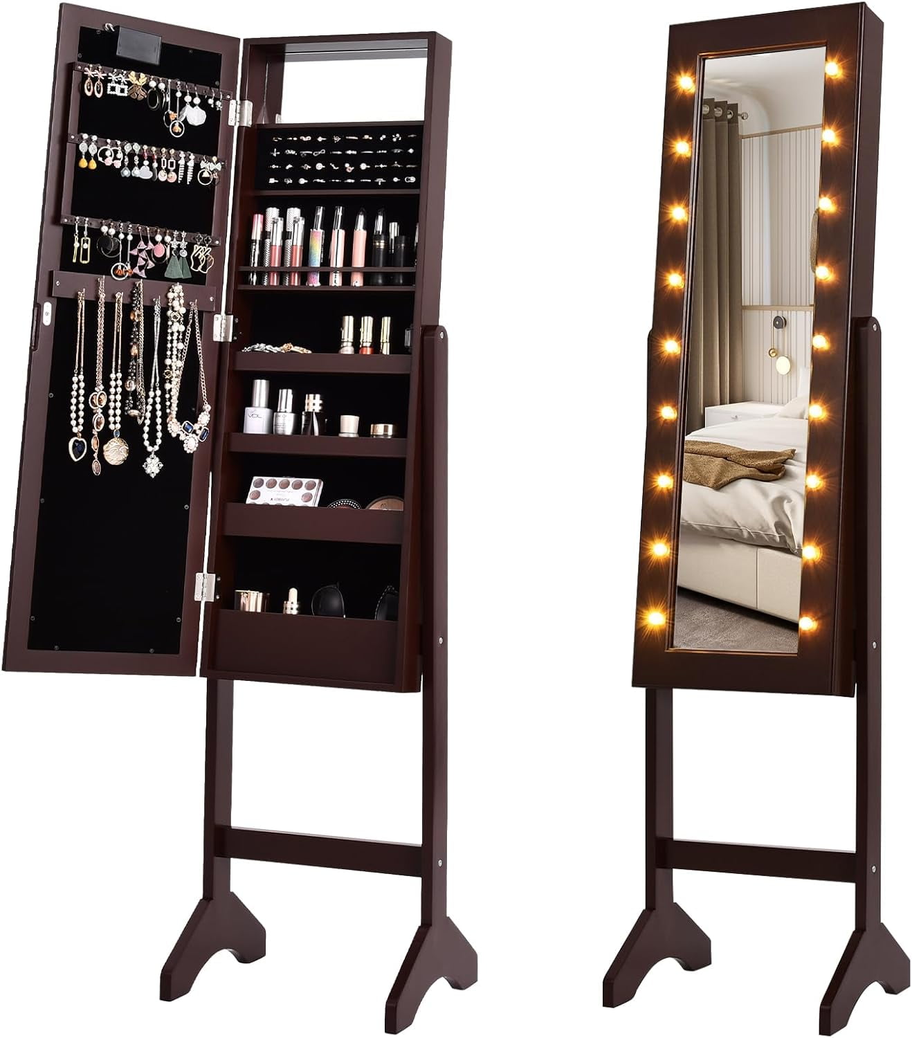 PXXOO Jewelry Armoire with 18 LED Lights, Freestanding Jewelry