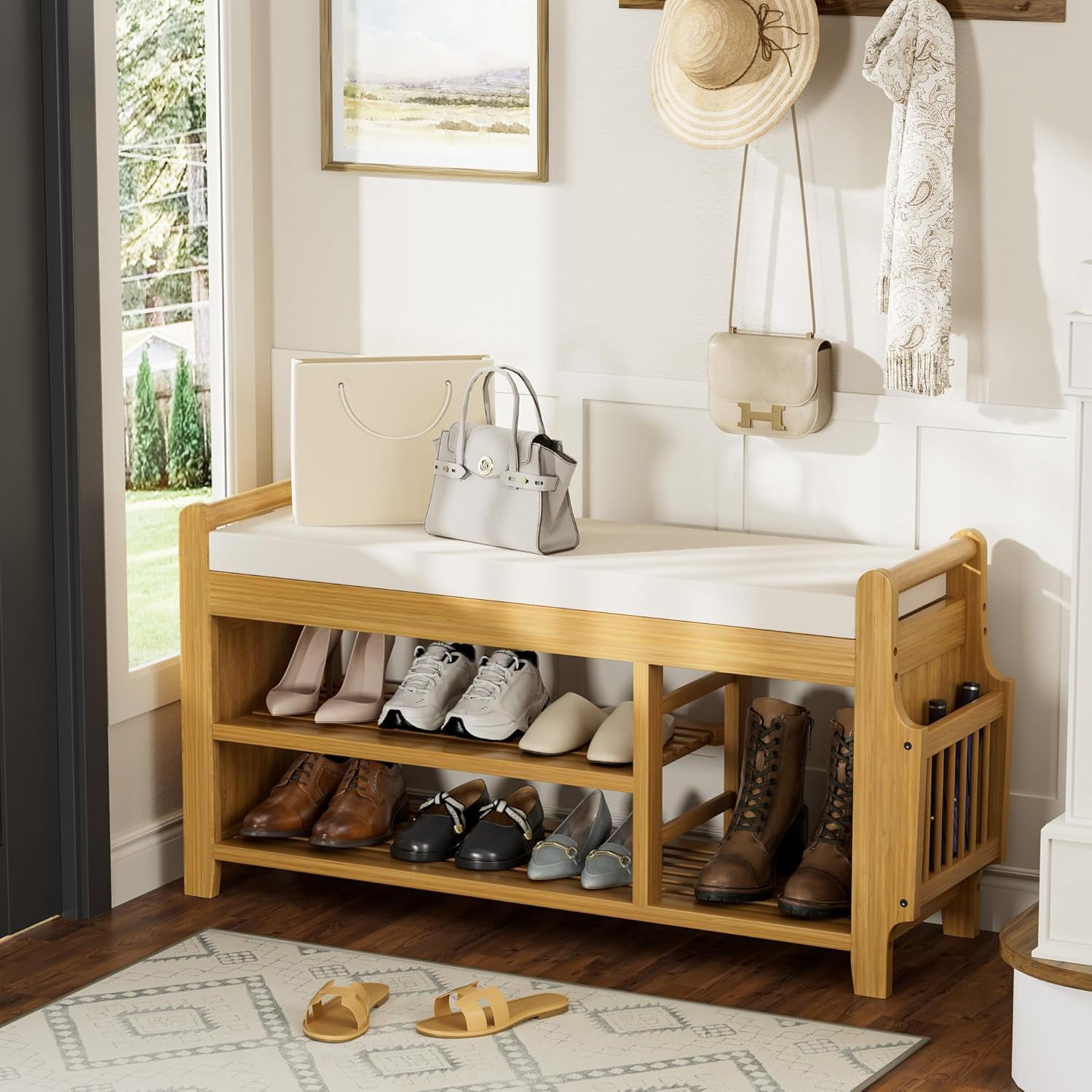 PXXOO Shoe Bench Rack, 2-Tier Shoe Storage Bench with Hidden Drawer and ...