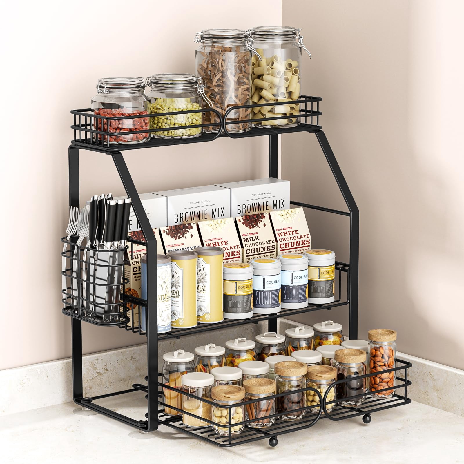 PXYHMUS Spice Rack Organizer for Cabinet, 3 Tier Black Countertop ...