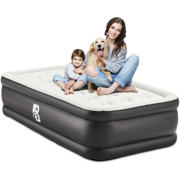 PXZEE 18" Twin Air Mattress with Built-in Pump and Cord, Foldable, Storage Bag, 2 Min Self-Inflation/Deflation, 600 lbs Max, Thicker 0.45mm PVC, Camping, Guests and Home