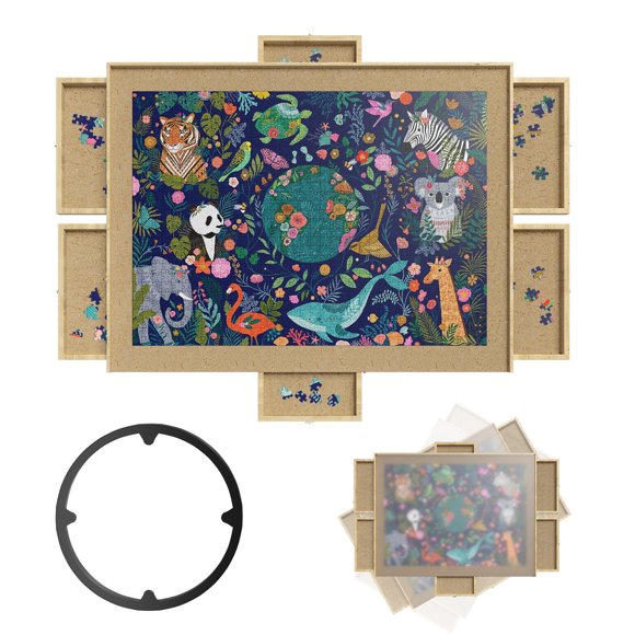 Join&Joy 1000 Piece Puzzle Board With 6 Drawers & Cover - Rotating Lazy Susan Puzzle Table