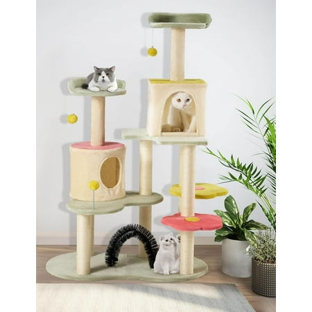 PXZEE 59" Cat Tree, Flower Cat Tower w/Sisal Scratching Posts for Indoor Cats