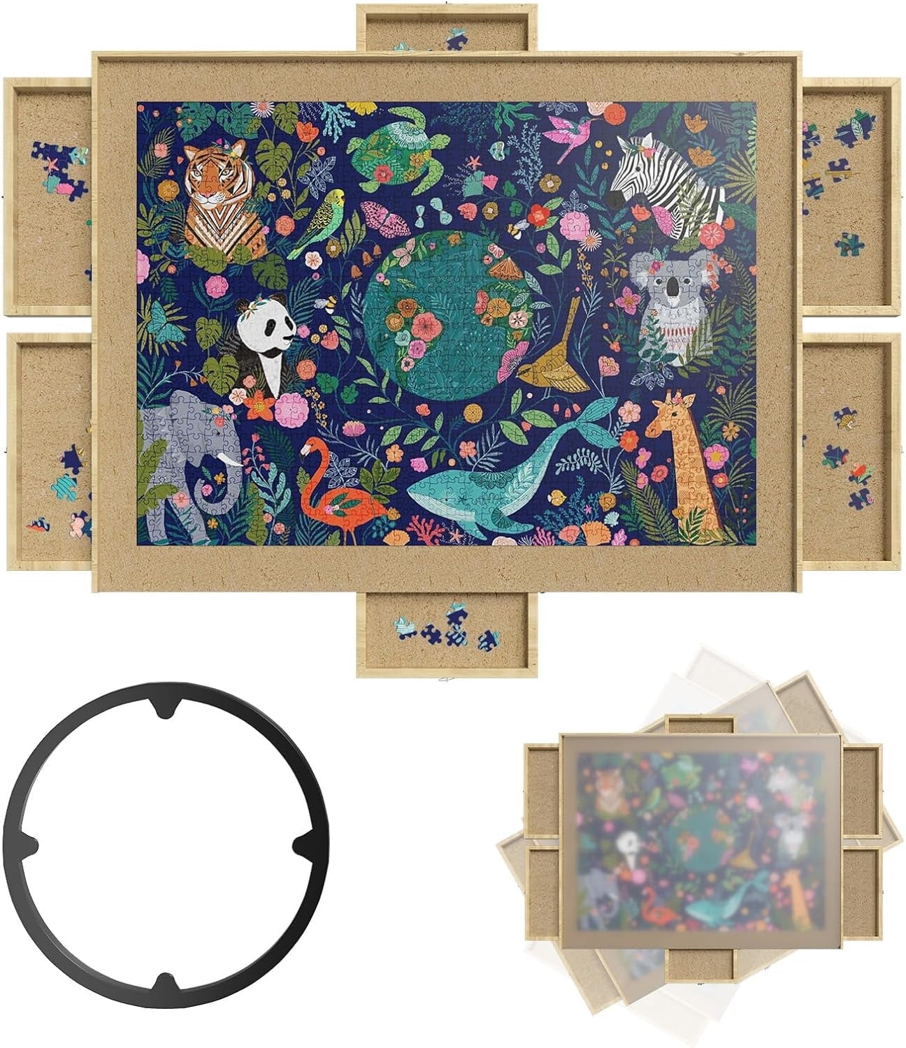 PXZEE Wooden Jigsaw Puzzle Table with 6 Drawers - Puzzle Board 1000 Pieces 31" x22”Portable Jigsaw Puzzle Board with Cover and Rotating Puzzle Board for Adults and Kids - Walmart.com