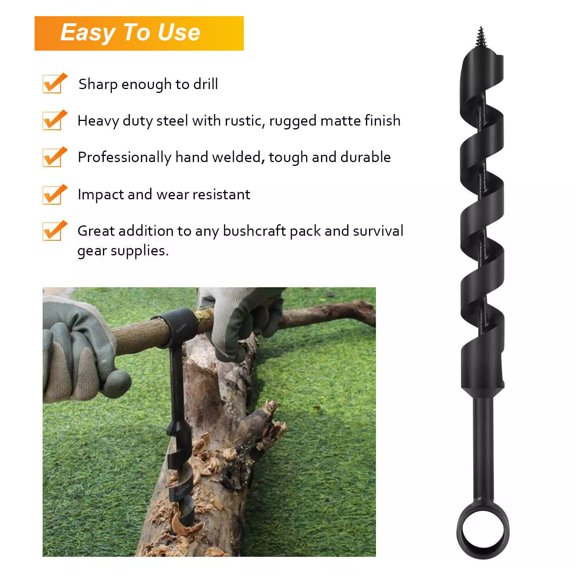 PYAN-1 Inch Hand Auger Wrench 1" X 12" Manual Hole Scotch Eye Wood Auger Drill Bit for Camping and Survival and Bushcraft Backpack Tool