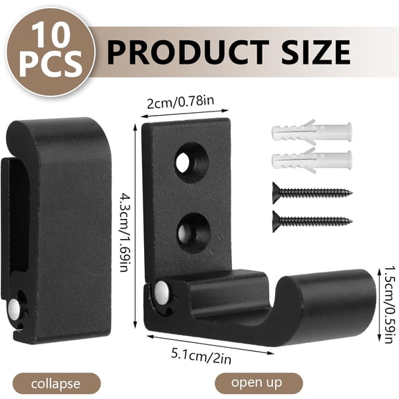 PYAN-10 Pieces Aluminum Alloy Folding Coat Wall Hooks with Screw, Heavy Duty Foldable Flip Down Hook, Space-Saving Folding Wall Hanger for Hanging Towel Hat Backpack (Black)