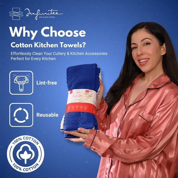 PYAN-100% Cotton Kitchen Towels - 15x25 Inch Ultra Soft Tea Towel, Super Absorbent Terry Dish Towels for Kitchen Linens |Blue|