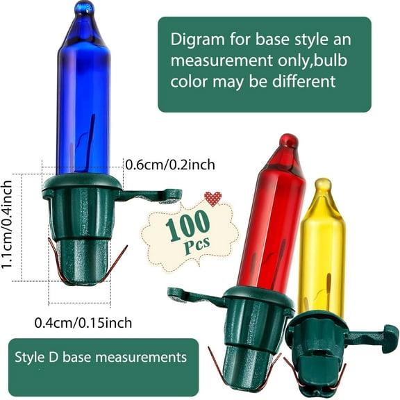 PYAN-100 Count Christmas Tree Lights Replacement Bulbs Mini Incandescent Christmas Lights 2.5v 0.425 Watt Warm Prelit Xmas Tree Decoration(Green Base with Multicolor Bulb)