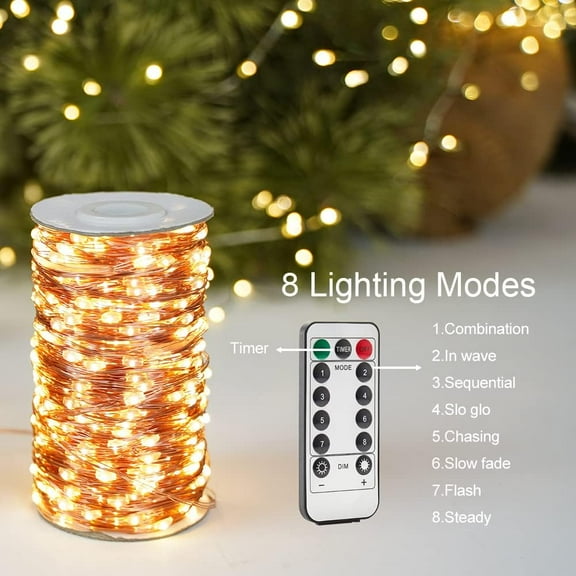 PYAN-100Ft Warm White Plug in Fairy Lights 300 LED Waterproof Twinkle Copper Wire String Lights with Remote for Christmas Tree Bedroom Porch Patio Garden Wedding Party