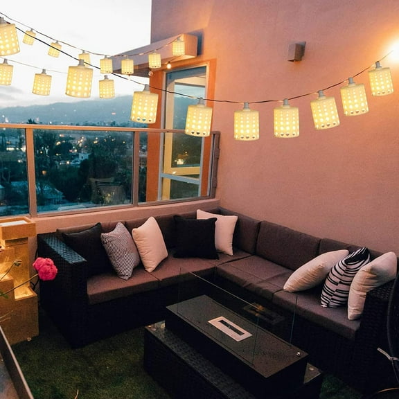 PYAN-10FT Lantern String Lights - Hollow-Out Style Indoor String Lights Connectable Waterproof Indoor Outdoor Patio Lights for Garden Party Bedroom Christmas Decor
