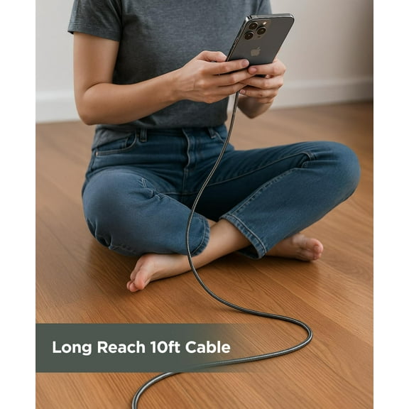 PYAN-10Ft Ultra Durable Metal USB-C Charger Cable, Fast Charging (60W) Long 10 Foot Alloy-Braided Type C Cord, Designed for Samsung and iPhone Devices (Gunmetal)