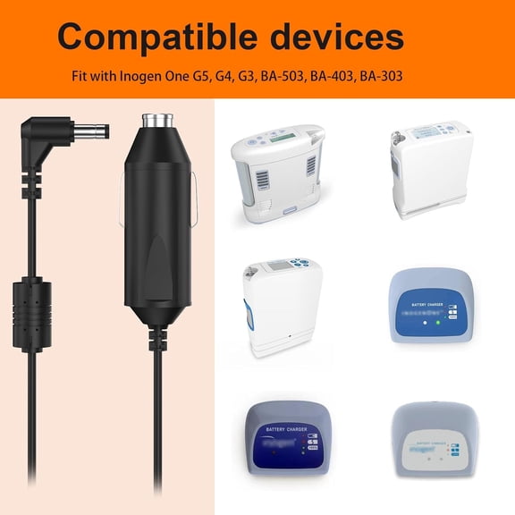 PYAN-10ft Car Charger for Inogen One G5 G3 G4 G2, 12V Power Cord for Inogen One Car Charger Replace BA-306, BA-301, BA-302, BA-303