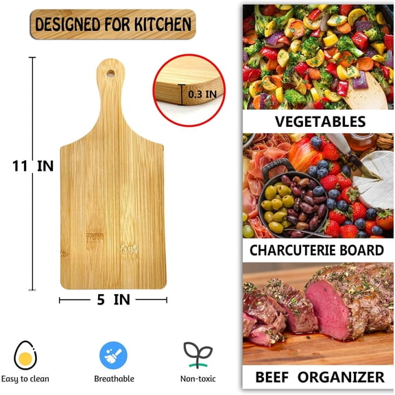 PYAN-11x5 In Mini Charcuterie Boards,6 Pcs Small Wood Cutting Board Bulk Cutting Board for Crafts with Handle,Laser Engraving Cutting Boards Blank,Unfinished Wood Cutting Boards,Mini Cheese Board as