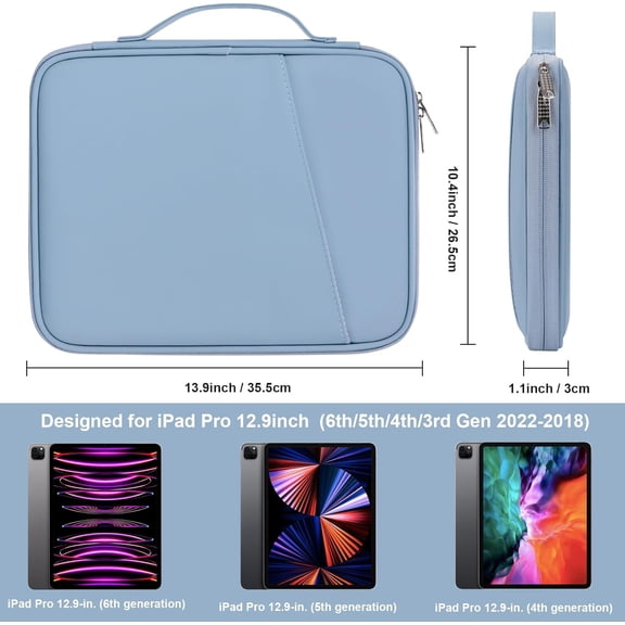 PYAN-12.9 Tablet Sleeve Carrying Case, Padded Travel Pouch Bag for iPad Pro 13-in (M4), iPad Air 13-in (M2), Surface Pro 9/8, 12.4 Galaxy Tab S9+/S8+ (PU-Misty Blue12.9)