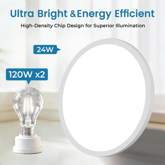 PYAN-12 Inch Slim Dimmable LED Flush Mount Ceiling Light Fixture, 24W=2640LM & 5CCT Selectable (2700K-6500K), Low Profile House Upgrade Led Light for Bedroom, Hallway & Closets, White