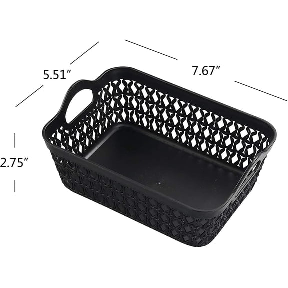 PYAN-12-Pack Mini Plastic Storage Basket Trays with Handle, Black