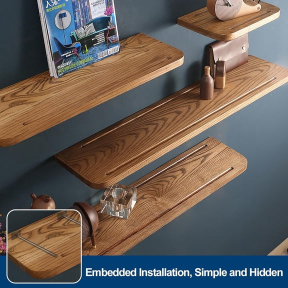 PYAN-12 Pcs 8" Black Solid Steel Floating Shelf Bracket Blind Shelf Supports - Hidden Brackets for Floating Wood Shelves - Concealed Blind Shelf Support Screws and Wall Plugs Included