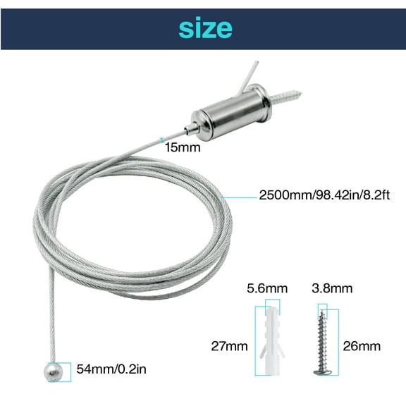 PYAN-12 Sets Hexagon Lights Suspension Cables Kit Steel Hanging 8.2ft, Hex Honeycomb LED Garage Light Connectors Pendant Light Wire Rope Cable Heavy Duty Chandelier Wire Adjustable (2.5m 12pcs)