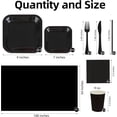 thumbnail image 1 of PYAN-129 PCS Black Disposable Dinnerware Set for 16 People, Party Supplies with 7"/9"Paper Plates, Cups, Napkins, Plastic Forks, Knives,Tablecloth for Wedding Birthday, Graduation, Festivals, 1 of 3