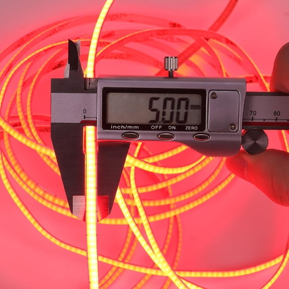 PYAN-12V Thin 5mm Red COB LED Strip Light 16.4ft Self Adhesive Bright Uniform Dotless 400LEDs/M Flexible Cuttable Narrow LED Tape for DIY, Bedroom, Decor Lighting