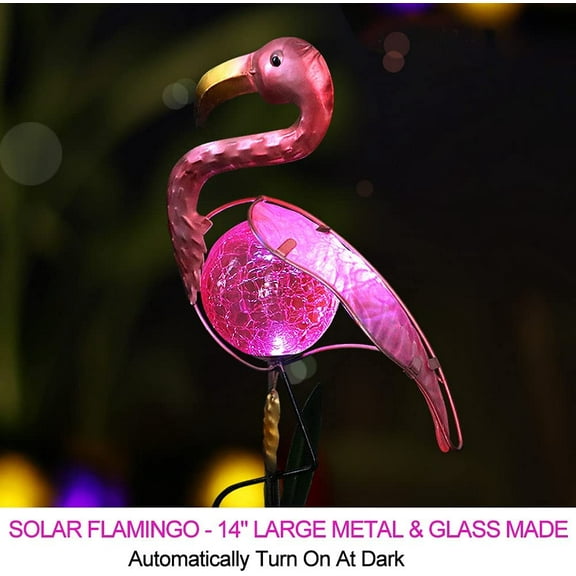 PYAN-14" Big Metal Outdoor Solar Lights Waterproof Flamingo Garden LED Stake Light - Solar Pink Flamingos Yard Ornaments - Stake Lights Yard Decor Metal Yard Art