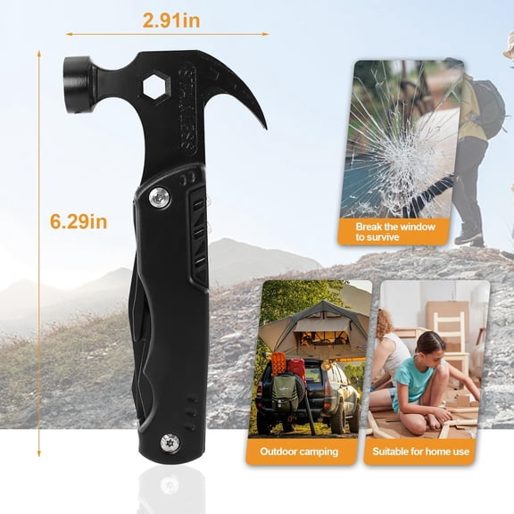 PYAN-15 in 1 Multitool Hammer Multi Tool Survival Gear Multitool for MenSurvival Tools Camping Accessories With Knife,Pliers,Nail Puller,Screwdriver,Saw,Bottle Opener,Present for Husband,Dad,Grandpa