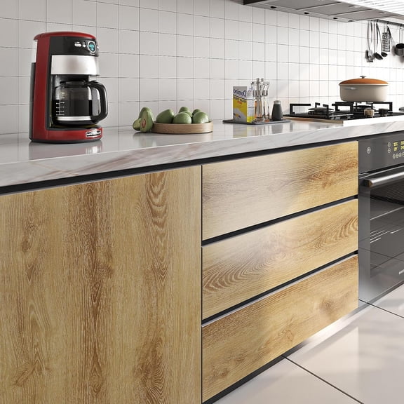 PYAN-15.8x394 Inch Oak Wood Wallpaper Kitchen Counter Top Peel and Stick Waterproof Contact Paper for Desk Top Matte Vinyl Countertop Wrap Stick on Shelf Liner Renter Friendly Cabinet Makeover