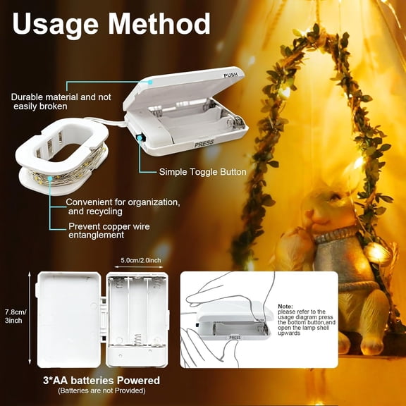 PYAN-16 FT 50 Led Fairy Lights Battery Operated Mini Battery Powered Copper Wire Starry Fairy Lights for Bedroom Decoration, Christmas Outdoor Parties (Warm White, 4 Pcs)