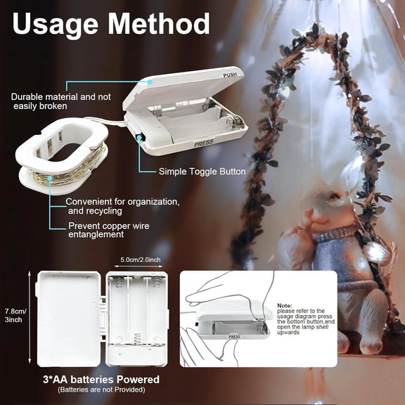 PYAN-16 FT 50 Led Fairy Lights Battery Operated Mini Battery Powered Copper Wire Starry Fairy Lights for Bedroom Decoration, Christmas Outdoor Parties (White, 2 pcs)