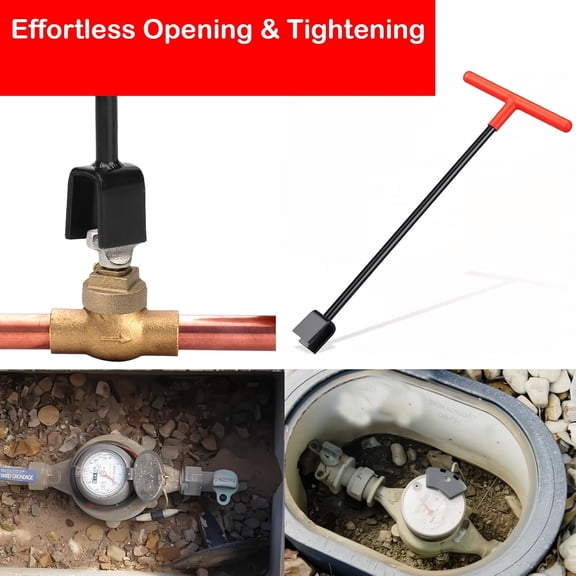 PYAN-17 Inch Water Meter Key with 4-Way Utility Key - Heavy-Duty Water Shut Off Tool for Curb Main, Underground Stop/Waste, Enforced Rebar Steel, T-Handle & U-Head