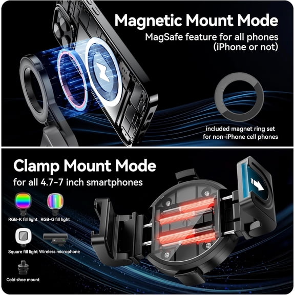 PYAN-17" Magnetic Tripod Stand for iPhone, 3-in-1 Pocket Selfie Stick Tripod with Detachable Remote, Portable Cell Phone Stand Mini Phone Grip Handle Compatible with iPhone/Android, Video Recording