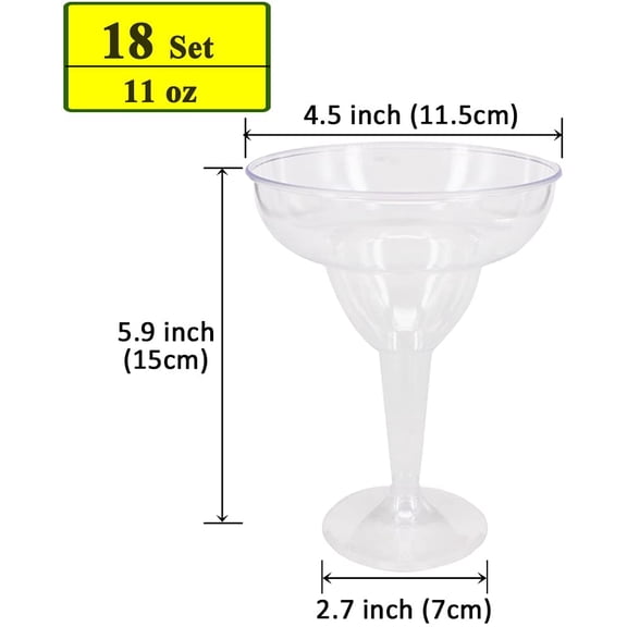 PYAN-18 Count 11oz Clear Hard Plastic Margarita Glasses/Party Cups Wedding Parties Cocktail Cups
