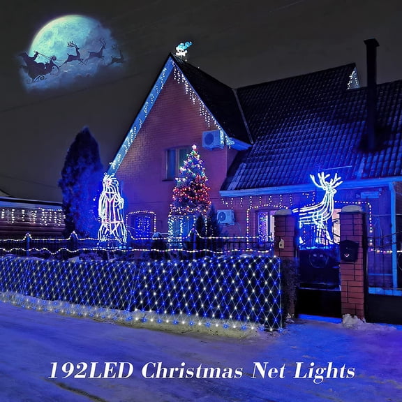 PYAN-192 LED Net Lights Outdoor Mesh Lights,8 Modes Net Light for Bushes Plug in, Waterproof Christmas Net String Light for Bushes Ceiling Wedding Indoor Outdoor(9.8ft x 6.6ft,Blue White)