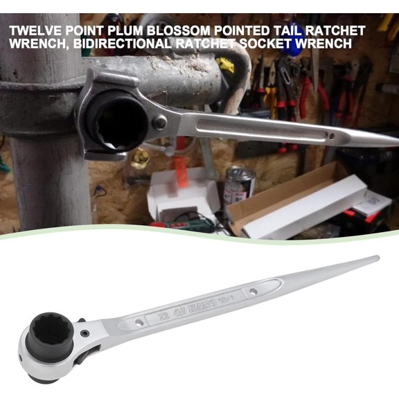 PYAN-19mm x 22mm Ratchet Wrench Chrome Vanadium Steel 12-Point Dual-Head Scaffold Spanner with Tapered End for Construction Garage DIY Projects