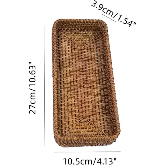 PYAN-1PCS 10.63x4.33 Inch Rattan Bathroom Vanity Tray Vintage Storage Basket Bin Toilet Paper Basket for Bathroom Kitchen Toilet Tank Vanity Countertop Table Shelf