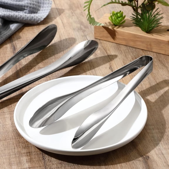 PYAN-2 Pack 12 Inch Serving Food Tongs Silver Buffet Stainless Steel Tongs Polished Heavy Duty Kitchen Tableware Set for Cooking Salad Party Picking up Ice Appetizers and More