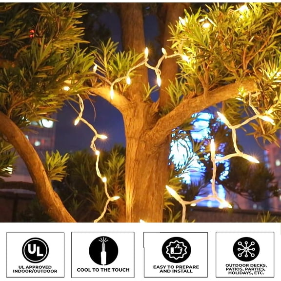 PYAN-2 Pack 21ft White String Lights with 100 Bulbs on White Wire Cord, UL Approved for Indoor/Outdoors Use, Connectable 120V Clear Outdoor Lights for Xmas Patio Home Party Garden Decor (2 Packs)