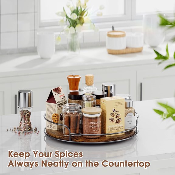 PYAN-2 Pack 9'' 10'' Lazy Susan Turntable Organizer for Table Top Cabinet, Wooden Lazy Susan for Kitchen, Pantry, Countertop, Bathroom Vanity, Spice Organization, Wood Decor