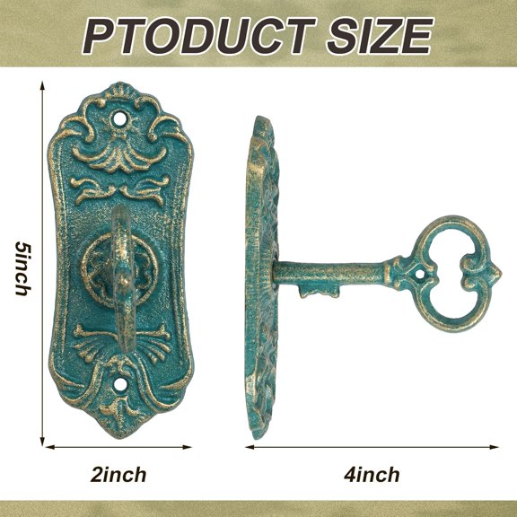 PYAN-2 Pack Decorative Vintage Cast Iron Wall Hooks Victorian Key Wall Holder for Hanging Coats Key Bags Hats Towels Hanger Rustic Farmhouse Decor (Green)
