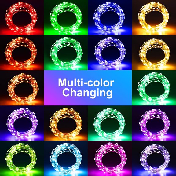 PYAN-2 Pack Fairy Lights Battery Operated, 66Ft 200 LED RGB Color Changing & 2700K Warm White Twinkle Lights with 150 Scence Modes Silver Wire Mini Light for Bedroom Garden Wedding Decor
