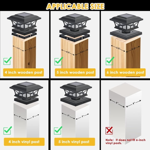 PYAN-2 Pack Solar Post Cap Lights Outdoor Waterproof, Fits 4x4, 5x5, 6x6 Wooden & Vinyl Fence Decks, Edison LED Bulb with Warm & Cool White Light Modes (Classic Black, 2)
