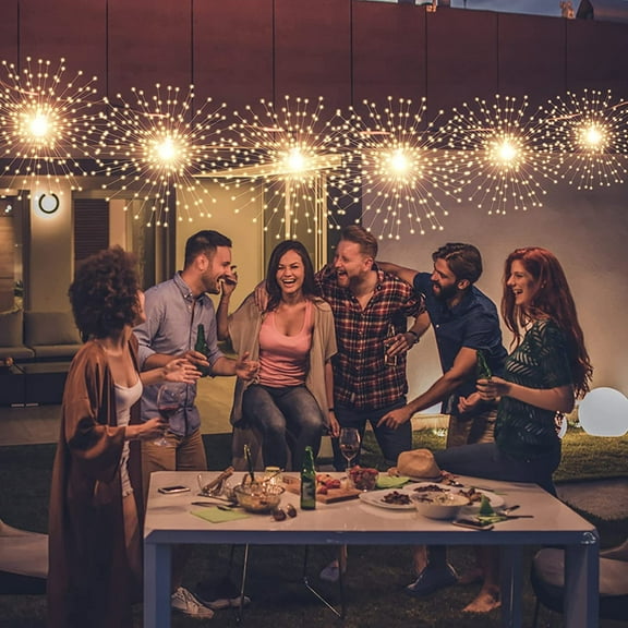 PYAN-2 Pack Starburst Sphere Lights,200 LLED Firework Lights, 8 Modes Dimmable Remote Control Waterproof Hanging Fairy Light, Copper Wire Light for Patio Parties Christmas (Battery Operated)